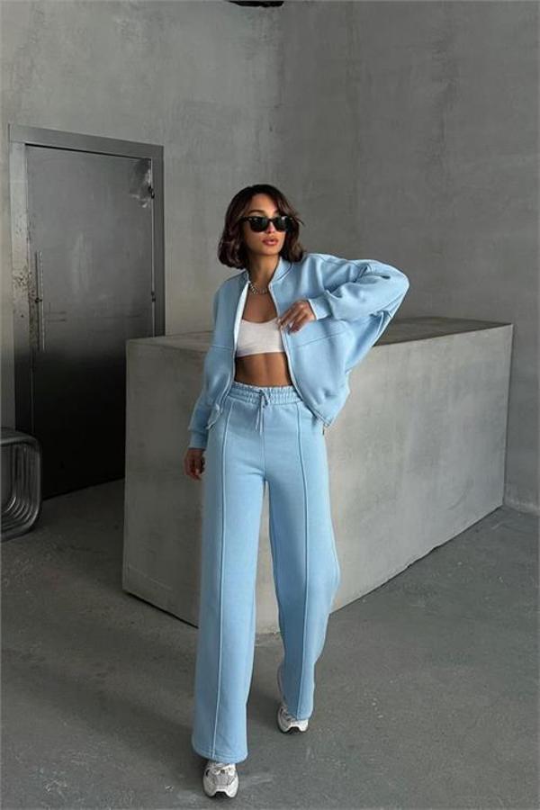 Dip Moda kadın şardonlu üç iplik eşofman takımı GTS018 - Bebe Mavisi - Image 1