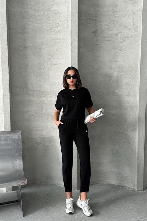Dip Moda kadın paçası pileli modal kumaş eşofman takımı DPG074 - Image 1