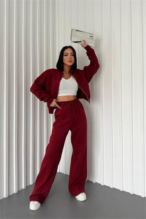 Dip Moda kadın şardonlu üç iplik eşofman takımı GTS018 - Bordo - Image 1