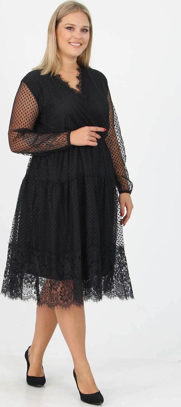 Dip Moda kadın yeni sezon tül detaylı kruvaze yaka büyük beden elbise APCX14 - Image 1