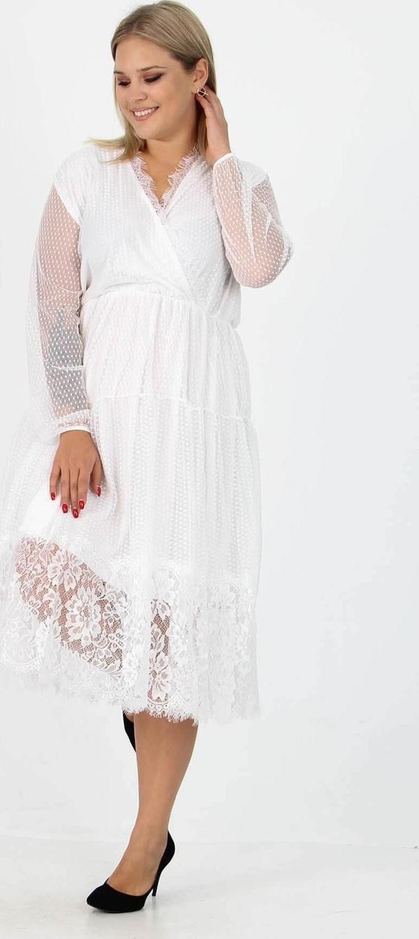 Dip Moda kadın yeni sezon tül detaylı kruvaze yaka büyük beden elbise APCX14 - Image 1