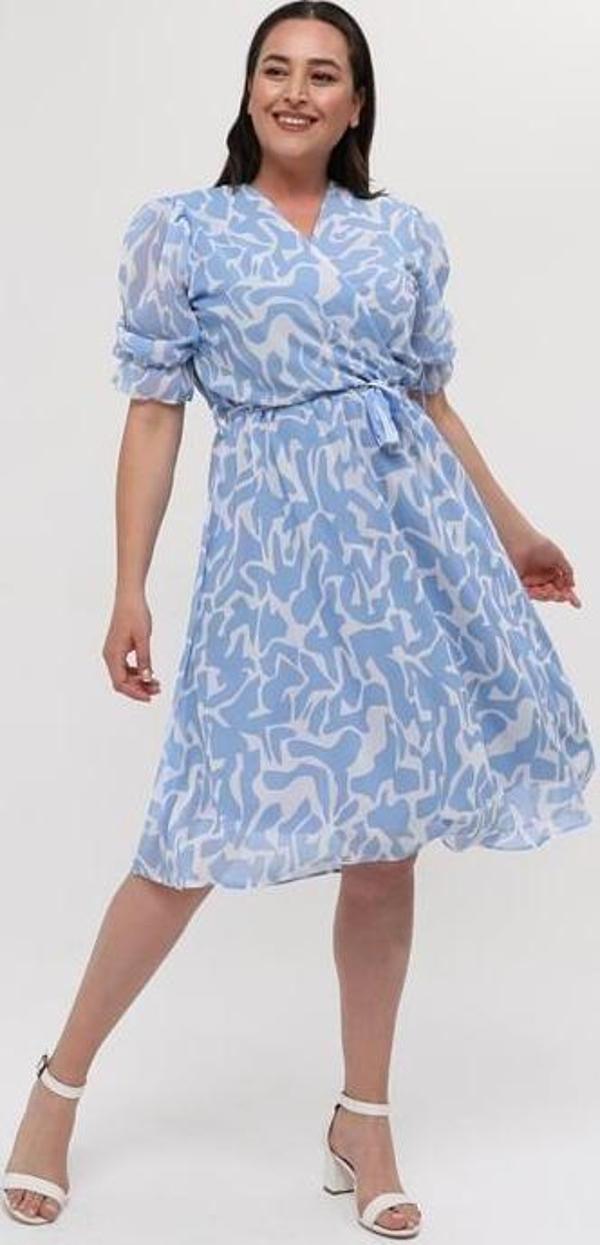 Kadın büyük beden kruvaze şifon elbise DPNM8063  - Image 1