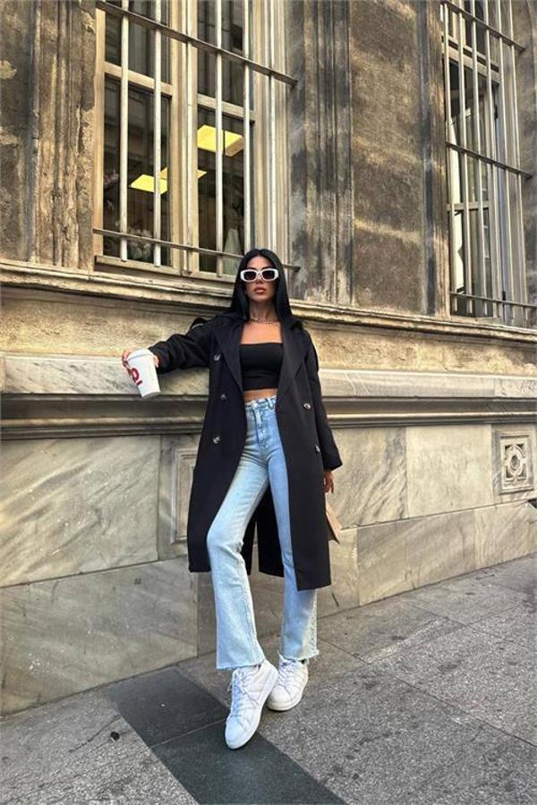 Dip Moda kadın siyah zra mevsimlik trençkot DPMYLK20 - Image 1