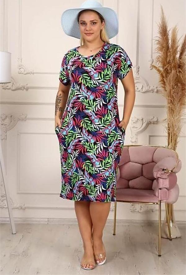 Dip Moda kadın çiçek desenli viskon elbise AYSL41 - Çok Renkli - Image 1