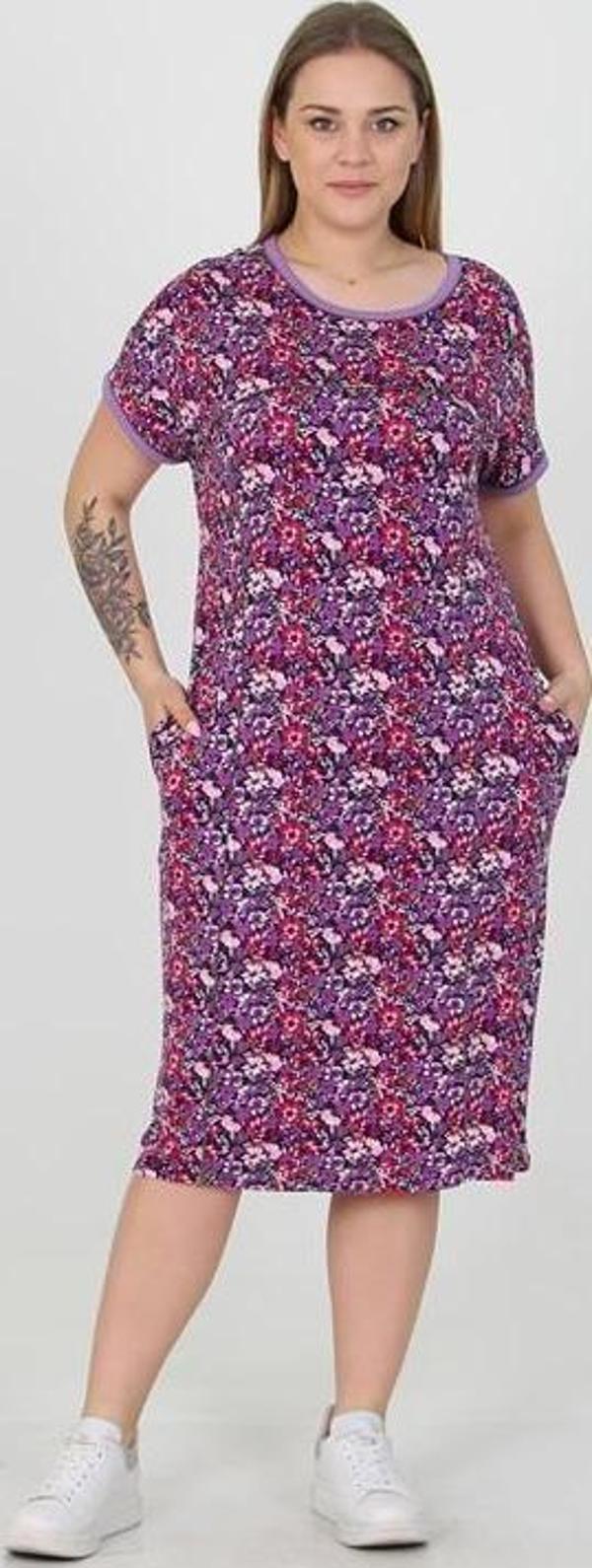 Dip Moda kadın bisiklet yaka çiçekli büyük beden elbise AYSL33 - Image 1