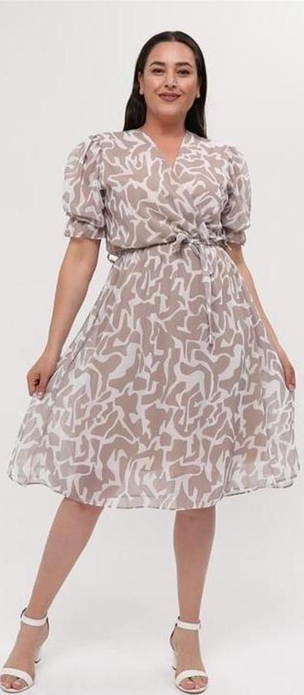 Kadın büyük beden kruvaze şifon elbise DPNM8063 - Image 1