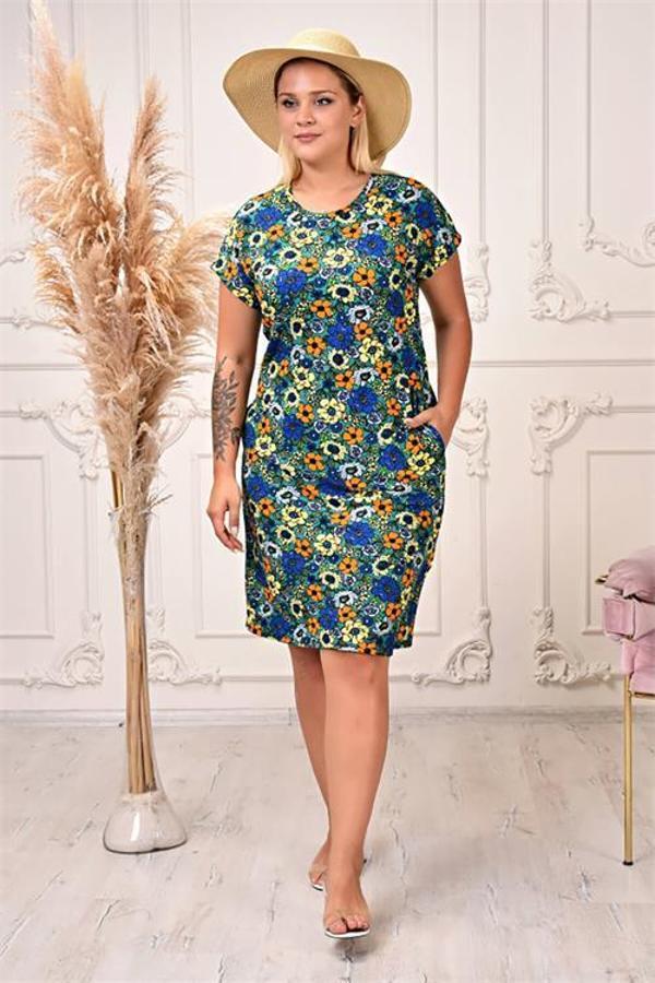 Dip Moda kadın büyük beden çiçek desenli viskon elbise AYSL71 - Image 1