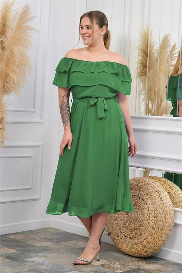 Dip Moda kadın madonna yaka büyük beden şifon elbise DP8061 - Image 1