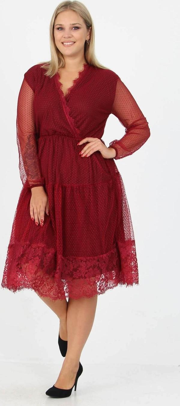 Dip Moda kadın yeni sezon tül detaylı kruvaze yaka büyük beden elbise APCX14 - Image 1