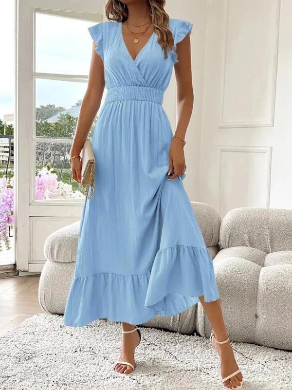 Kadın Kısa Kollu Kruvaze Yakalı Beli Lastikli Müslim Elbise - Image 1