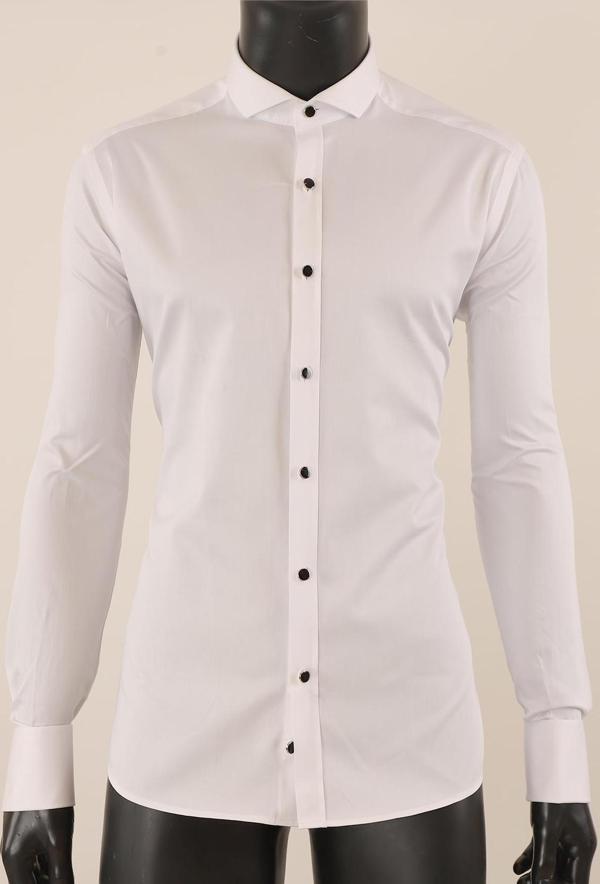 Uzun Kol Slim Fit Damatlık Beyaz Gömlek - Image 1