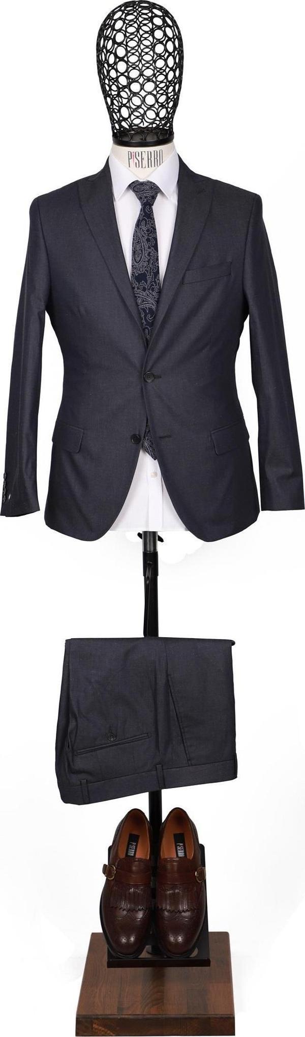 Slim Fit Pamuklu Gri Takım Elbise - Image 1