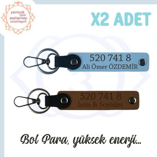 Açık Kahve-Gök Mavi, İsminiz Yazılı, 520 741 8 Bolluk ve Başarı Sayılı, Hediyelik  2'li Anahtarlık - Image 1