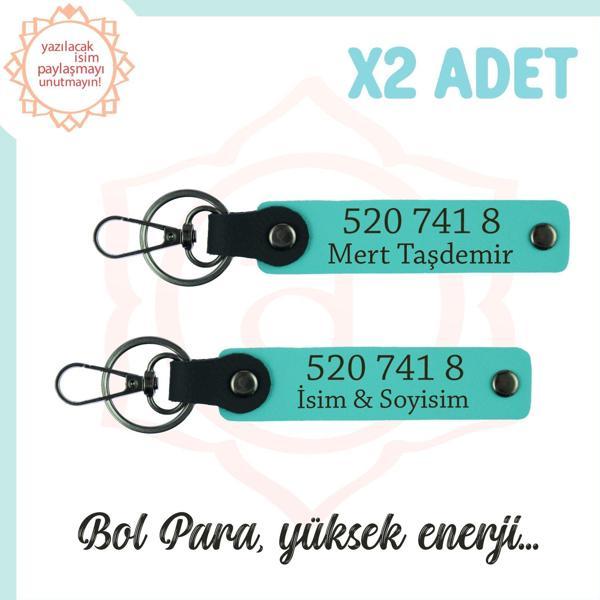 Turkuaz, İsim Yazılı Manevi Huzur Sağlayan Özel Hediye 520 741 8 Sayısıyla Dengeli, 2'li Anahtarlık - Image 1