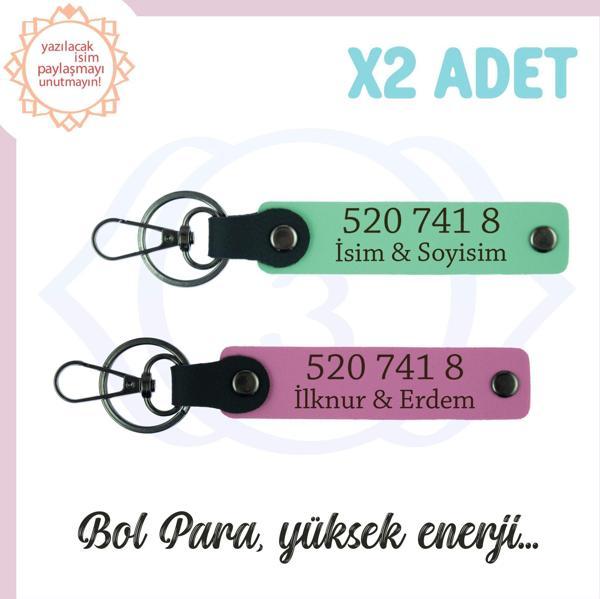 Yeşil-Pembe, İsim Yazılı, Dengeli Özel Hediye 520 741 8 Sayısıyla Yüksek Enerji 2'li Anahtarlık Set - Image 1