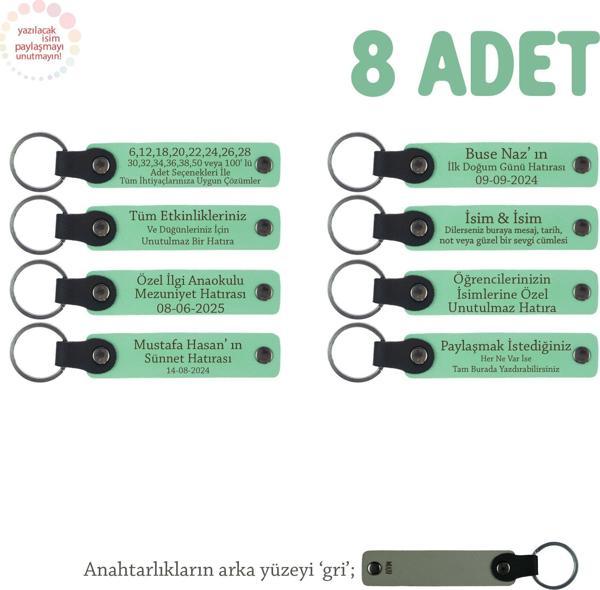 Açık Yeşil & Gri, Miniklere Özel İsim Yazılı Karne Hediyesi Anahtarlık 8’li Set, Öğretmenden Armağan - Image 1