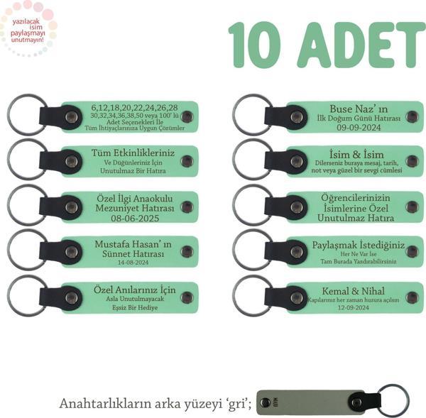 Açık Yeşil & Gri, Anaokulu Hatırası İçin Kişiselleştirilmiş Anahtarlık 10’lu Set, Eğitim Hediyesi - Image 1
