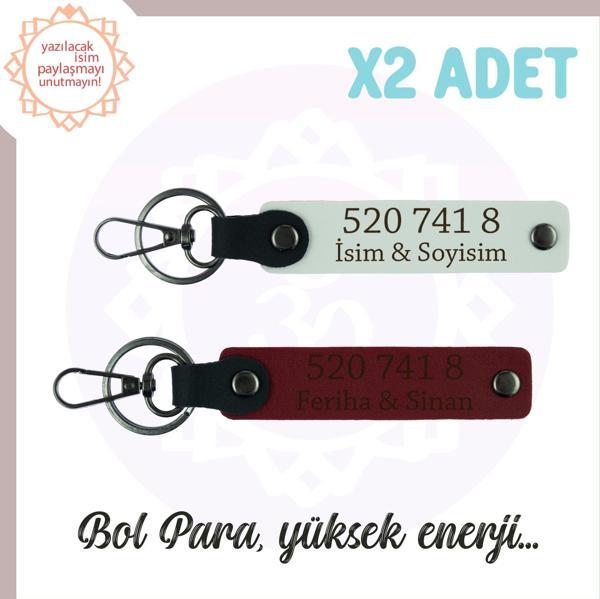 Beyaz-Bordo, İsminiz Yazılı, Evini Yeni Alanlara Hediye 520 741 8 Kodlu Enerji, 2'li Anahtarlık Set - Image 1