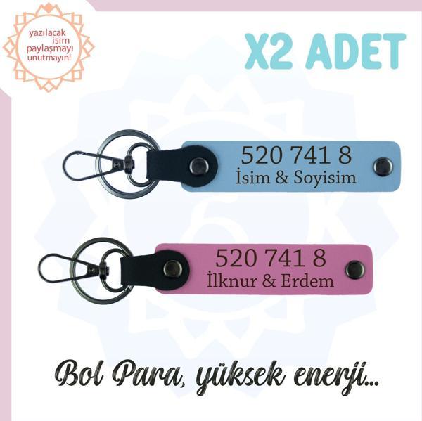 Gök Mavi-Pembe, Kişiselleştirilebilir 2'li Anahtarlık, Denge Ve Bolluk Getiren Özel Kod 520 741 8 - Image 1