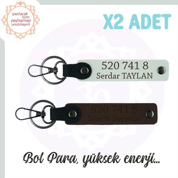 Koyu Kahve-Beyaz, Adınıza Özel Huzur Veren Hediyelik 520 741 8 Sayısıyla Yüksek Enerji x2 Anahtarlık - Image 1