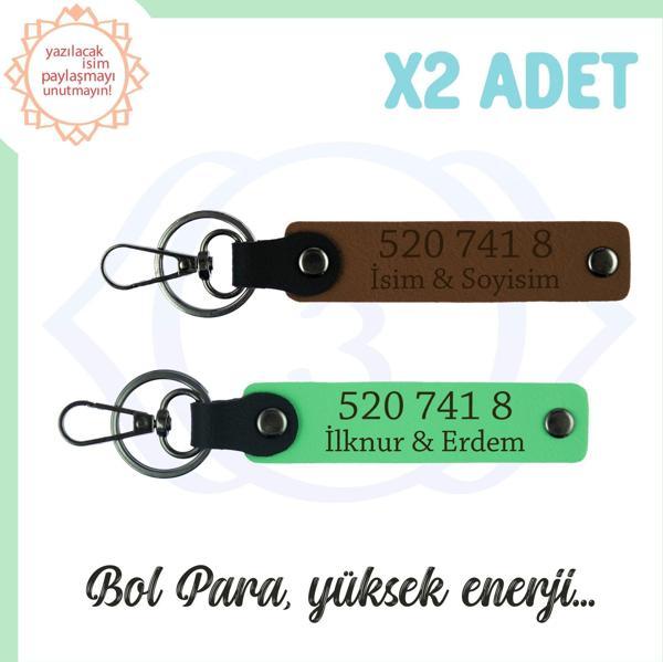 Açık Kahve-F. Yeşil, Adınıza Özel Yüksek Enerji Sağlayan, Hediyelik 520 741 8 Yazılı 2'li Anahtarlık - Image 1
