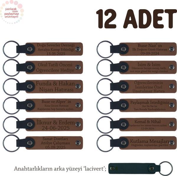 Açık Kahve & Lacivert, Babalar Günü Hediyesi, Kişiye Özel İsim Yazılı Anahtarlık 12' li Set - Image 1
