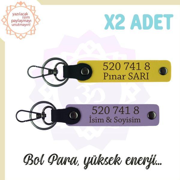 Mor Menekşe-Sarı, Kişiselleştirilebilir Bolluk Getiren 520 741 8 Sayı Manevi Dengeci 2'li Anahtarlık - Image 1