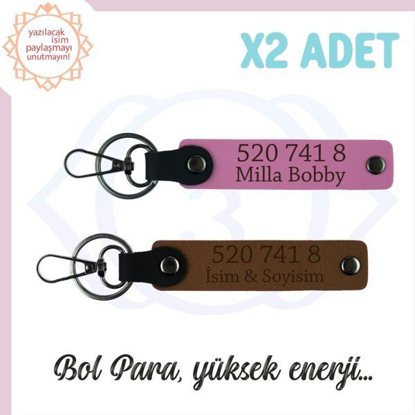 Açık Kahve-Pembe, Adınıza Özel Huzur Veren Hediyelik 520 741 8 Sayısıyla Yüksek Enerji x2 Anahtarlık - Image 1