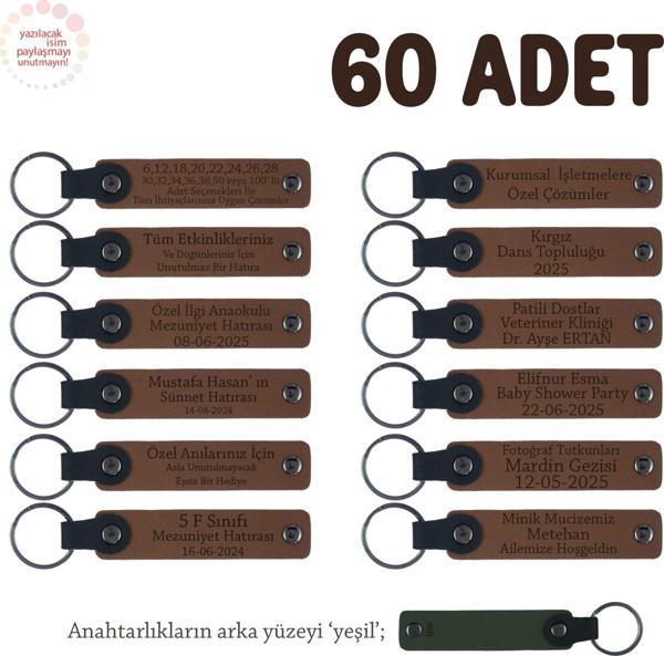 Kahverengi & Yeşil, Doğum Günü Misafirlerine Kişiselleştirilmiş Anahtarlık 60’lı Set, Özel Kutlama - Image 1