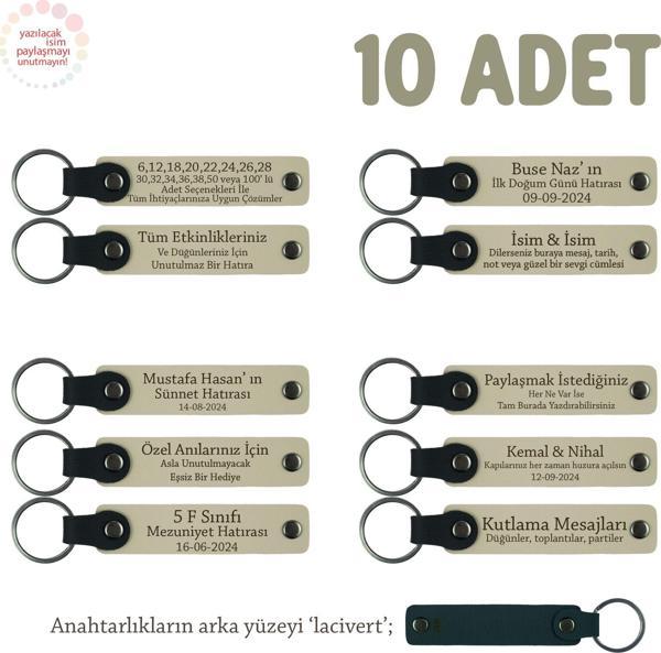 Sütlü Kahve & Lacivert, Anneler Günü İçin İsim Yazılı Hatıra Anahtarlık 10’lu Set - Image 1