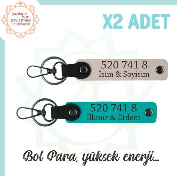 Pudra- Turkuaz, İsminiz Yazılı, 520 741 8 Bolluk ve Başarı Sayılı, Hediyelik  Enerji 2'li Anahtarlık - Image 1