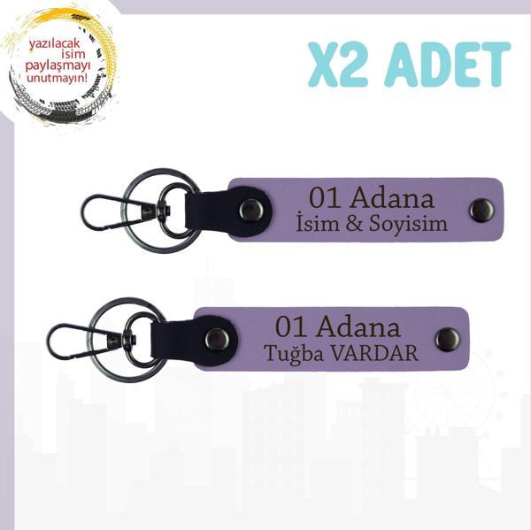 Mor Menekşe, Kişiselleşmiş 01 Adana Özel Hediye Anlamlı Bir Hatıra Sunan Tasarım 2'li Anahtarlık - Image 1