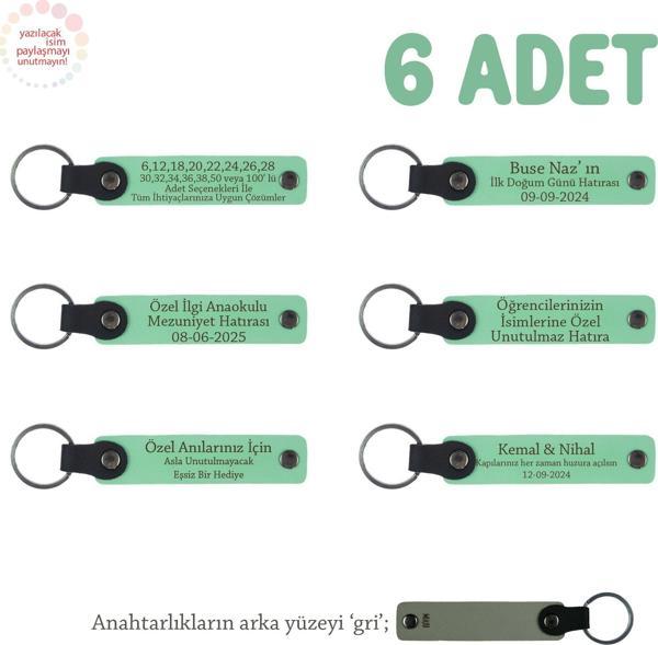 Açık Yeşil & Gri, Anaokulu Miniklerine İsimli Karne Hatırası Anahtarlık 6’lı Set, Hediyelik Anı - Image 1