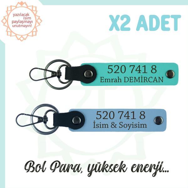 Gök Mavi-Turkuaz, İsminize Özel Manevi Huzur, Sevdiklerinize Hediye 520 741 8 Sayılı 2'li Anahtarlık - Image 1