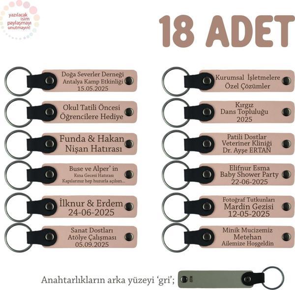 Yavruağzı & Gri, Anaokulu İçin İsim Yazılı Karne Hatırası Anahtarlık 18’li Set, Öğrencilere Özel Anı - Image 1