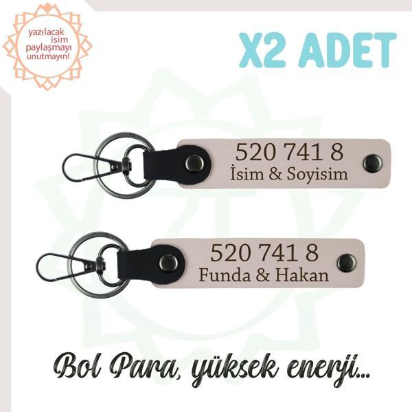 Pudra, İsme Kişisel, Enerji Ve Dengeli, Özel Hediyelik 2'li Anahtarlık Set 520 741 8 Numara Enerji - Image 1
