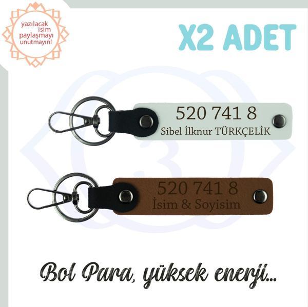 Açık Kahve-Beyaz, Kişiselleştirilebilir Bolluk Getiren 520 741 8 Sayı Manevi Dengeci 2'li Anahtarlık - Image 1