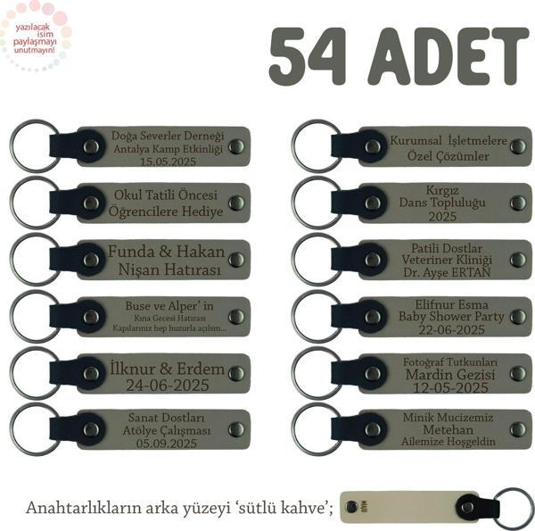 Kül Gri & Sütlü Kahve, Sevdiklerinize Düğün Hediyesi, İsim Mesaj Yazılabilen 54' lü Anahtarlık Seti - Image 1