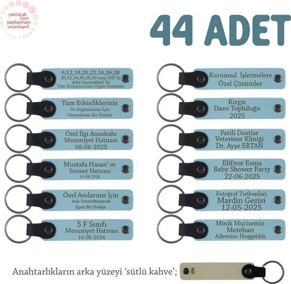 Gök Mavi & Sütlü Kahve, Yeni Evlenen Çiftler İçin Hediyelik Hatıra Anahtarlığı İsme Özel 44' lü Set - Image 1