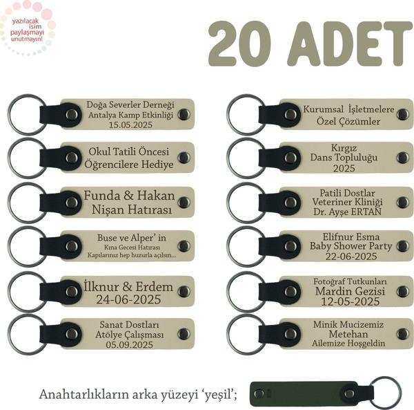 Sütlü Kahve & Yeşil, Öğrencilere Özel Dönem Sonu Hatırası, İsim Yazılabilen Anahtarlık 20' li Set - Image 1
