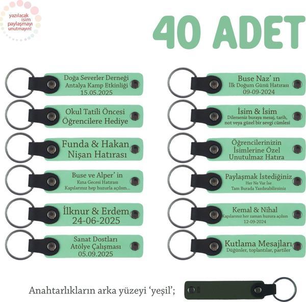 Açık Yeşil & Yeşil, Bebek Mevlidi Hatırası İçin İsim Yazılı Anahtarlık 40’lı Set, Hediyelik Armağan - Image 1