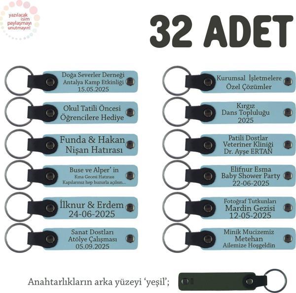 Gök Mavi & Yeşil, Öğretmene Hediye Fikirleri Arayanlara İsim Yazılabilen 32' li Anahtarlık Set - Image 1