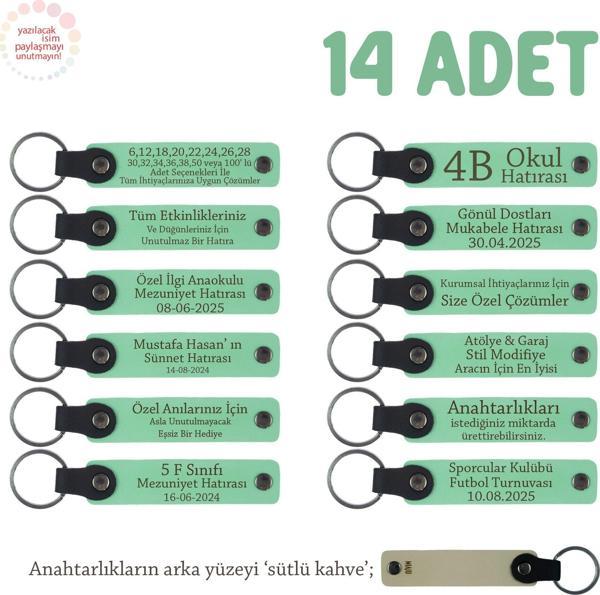 AçıkYeşil & SütlüKahve Mevlit Hatırası İçin Üzerinde İsim Yazılabilen Hediyelik Anahtarlık 14’lü Set - Image 1
