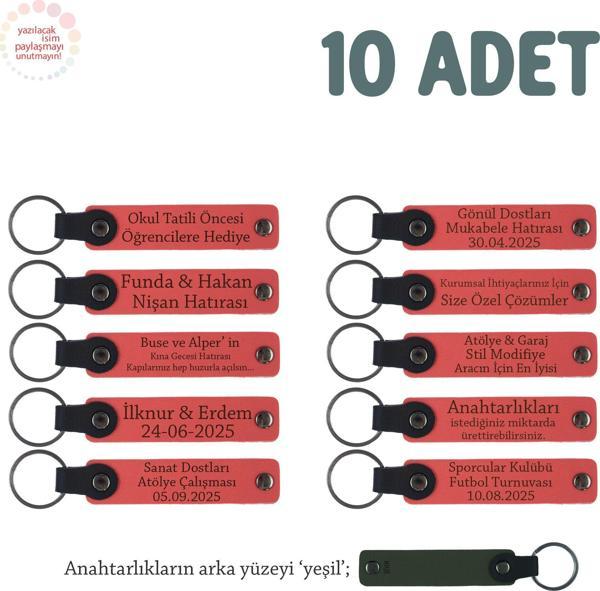 Nar Çiçeği & Yeşil, Dans Grubu İçin Kişiselleştirilebilir Hediyelik Hatıra Anahtarlık 10’lu Set - Image 1