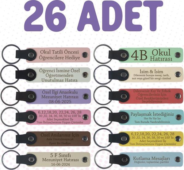 Anaokulu Öğretmenlerine Sürpriz Hediyelik Olarak, 26'lı Set, Anlamlı Hatıra Anahtarlık, İsim Yazılı - Image 1
