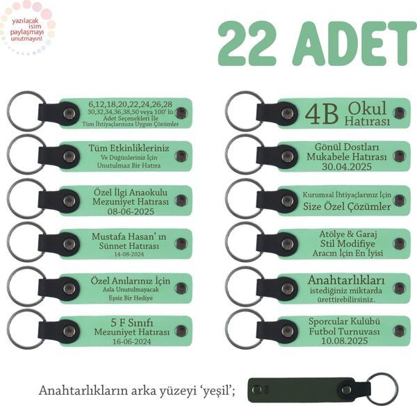 Açık Yeşil & Yeşil, Anaokulu Anısı Olarak Üzerinde İsim Yazılı Anahtarlık 22’li Set, Özel Hediye - Image 1
