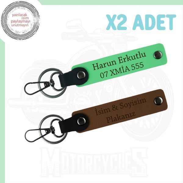 Açık Kahve - Fıstık Yeşil, Motor Tutkunları İçin İsim ve Plaka Yazılabilen 2'li Set Anahtarlık - Image 1