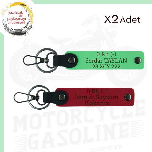Kırmızı-F Yeşil, Motor Tutkunlarına, İsim Plaka ve 0 Rh (-) Kan Grubu Yazılı Özel 2'li Anahtarlık - Image 1