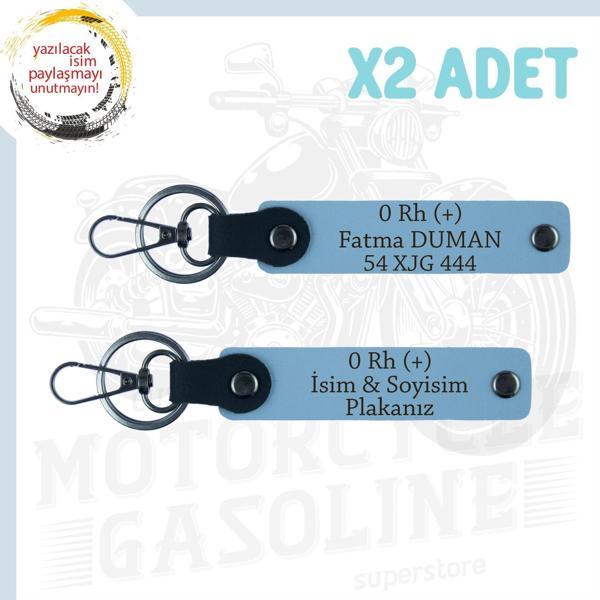 Gök Mavi, Yol Arkadaşlarına, İsim Plaka ve 0 Rh + Kan Grubu Yazılı Acil Durum 2'li Anahtarlık Takımı - Image 1