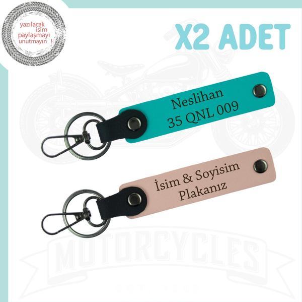 Yavruağzı-Koyu Turkuaz, Adını ve Plakanı Anahtarlığında Taşı! İsme Özel 2'li Set Motorcu Hediyesi - Image 1